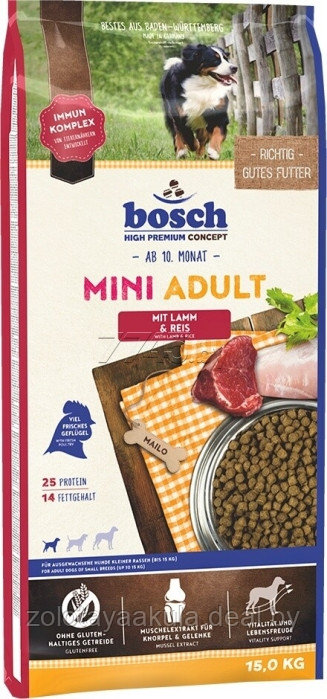 15кг Bosch Adult Mini Lamb&Rice Корм для собак маленьких пород с ягненком и рисом - фото 1 - id-p217718925