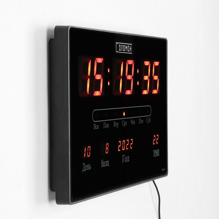 Часы электронные настенные, будильник, календарь, термометр, 20 х 3 х 33 см, красные - фото 3 - id-p217720269