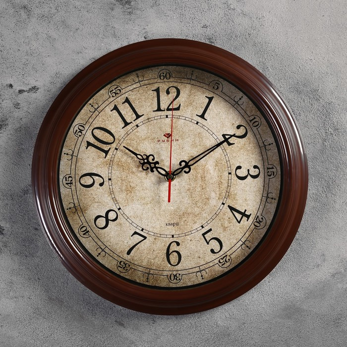 Часы настенные, серия: Классика, плавный ход, 35 см, обод коричневый - фото 1 - id-p217720289