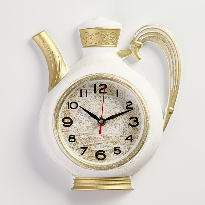Часы настенные, серия: Кухня, "Чайник", плавный ход, 26.5 х 24 см, корпус белый с золотом - фото 1 - id-p217720349