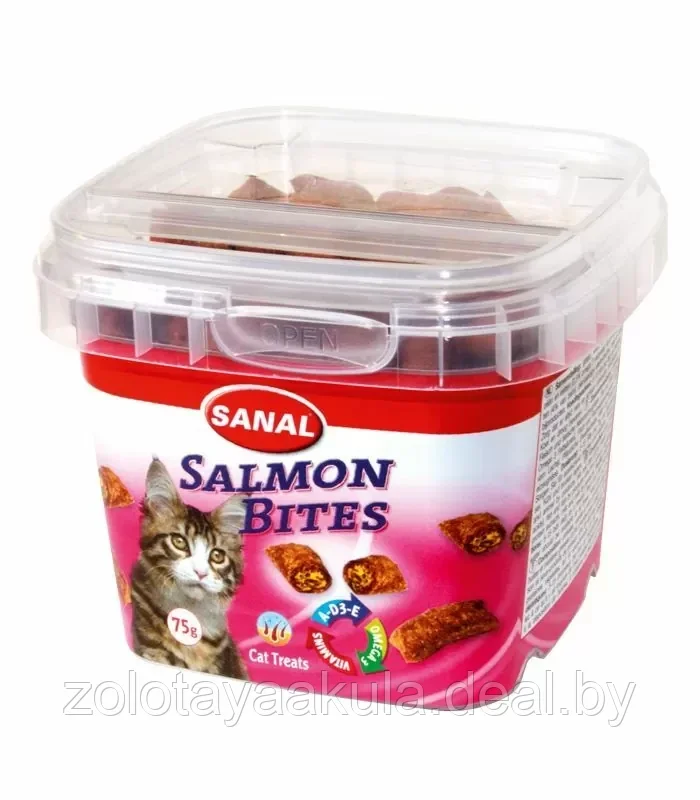 SANAL Salmon Bites лакомство для кошек, рыбные подушечки 75гр - фото 1 - id-p217718614