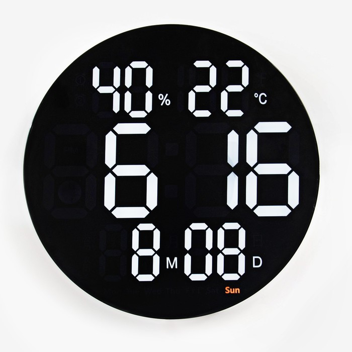 Часы электронные настенные: будильник, календарь, термометр, гигрометр, d-25 см,от сети - фото 1 - id-p217720471