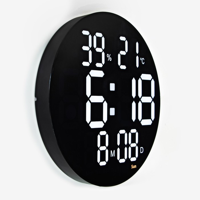 Часы электронные настенные: будильник, календарь, термометр, гигрометр, d-25 см,от сети - фото 3 - id-p217720471
