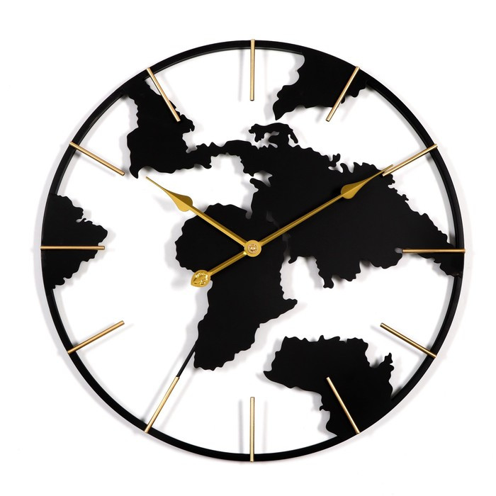 Часы настенные, серия: Лофт, "Карта мира", плавный ход, 1АА, d-60 см - фото 1 - id-p217720506