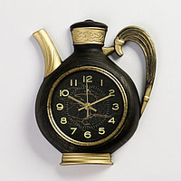 Часы настенные, серия: Кухня, "Чайник", плавный ход, 26.5 х 24 см, корпус черный с золотом