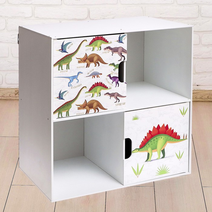 Стеллаж с дверцами «Динозавры», 60 × 60 см, цвет белый - фото 1 - id-p217724896