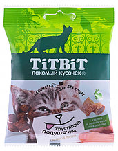 Лакомство TitBit для кошек Хрустящие подушечки с сыром и паштом из кролика, 30г