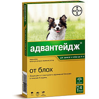 Капли Bayer Адвокат для собак до 4кг от чесоточных клещей, блох и гельминтов, 1пип 0,4мл