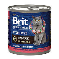 Корм Brit Premium Cat для стерилизованных кошек, Кролик с брусникой, 200гр