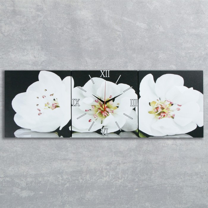 Часы настенные, модульные, серия: Цветы, "Белые орхидеи", 35х110 см - фото 1 - id-p217720815