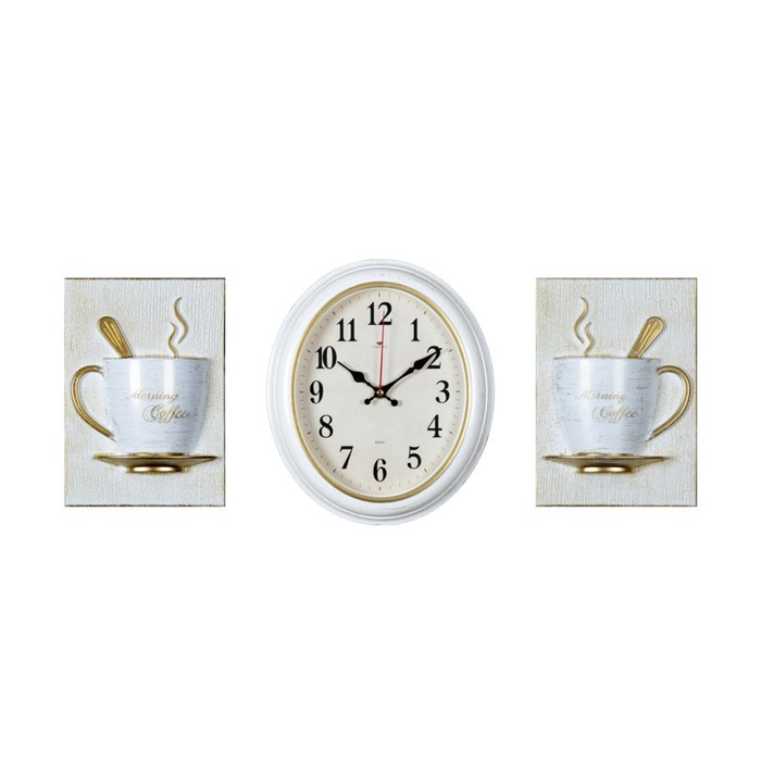 Часы настенные, серия: Кухня, "Бело-золотые чашки", плавный ход, 22.5 х 26.5 см - фото 1 - id-p217720843