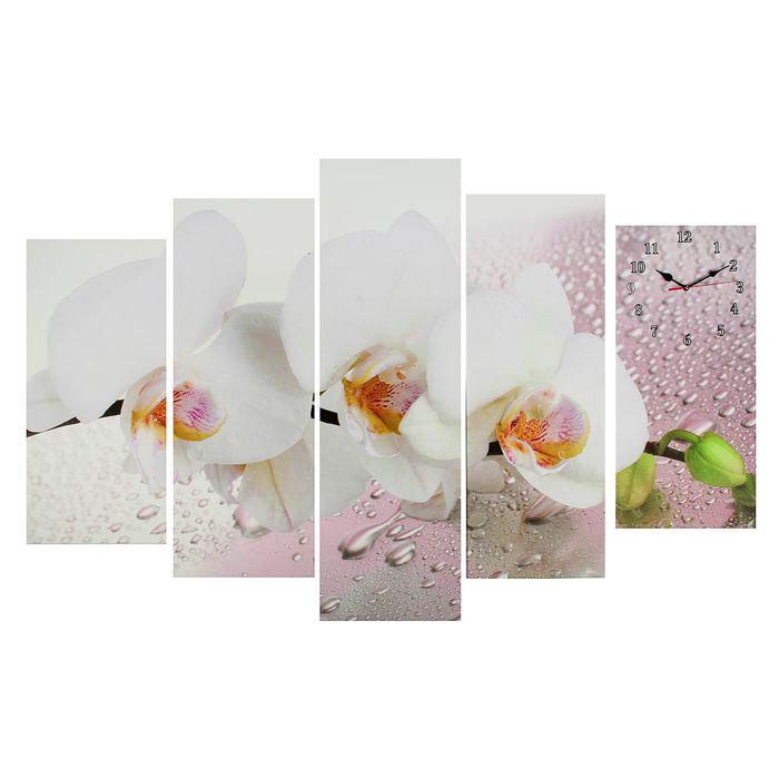 Часы настенные, модульные, серия: Цветы, "Белая орхидея", 80х140 см - фото 1 - id-p217720861