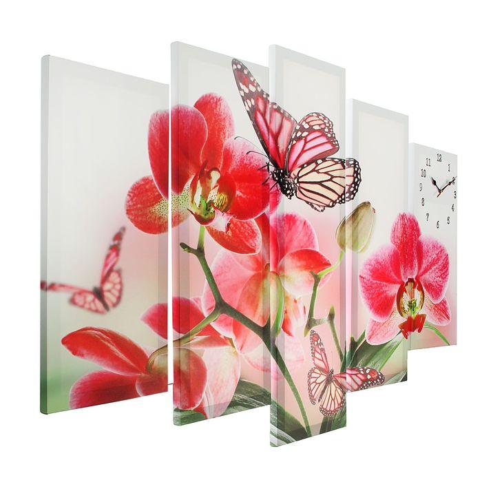 Часы настенные, модульные, серия: Цветы, "Орхидеи и бабочка", 80х140 см - фото 2 - id-p217720983