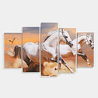 Часы настенные, модульные, серия: Животный мир, "Пара лошадей", 80х140 см