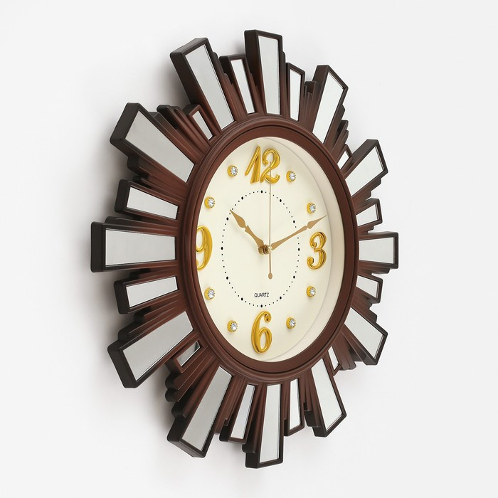 Часы настенные, серия: Интерьер "Лучики Солнца",плавный ход, d=53 см, с зеркалом,коричневые - фото 2 - id-p217721080