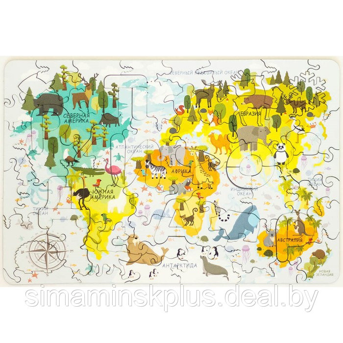 Пазл - конструктор деревянный «Карта мира» мини - фото 1 - id-p217727339