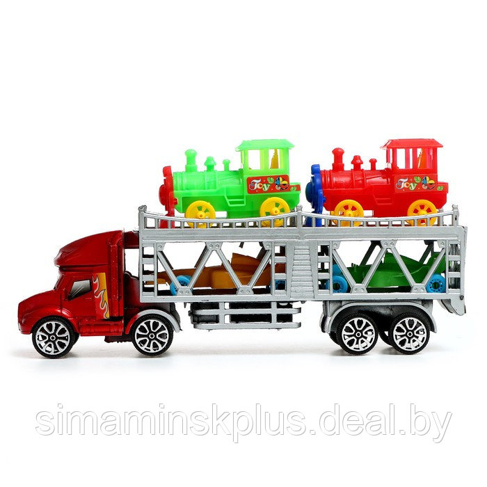 Грузовик инерционный «Автовоз», 2 машинки и 2 паровоза, цвета МИКС - фото 2 - id-p217728705