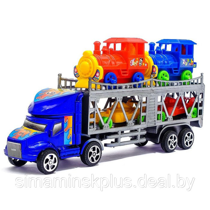 Грузовик инерционный «Автовоз», 2 машинки и 2 паровоза, цвета МИКС - фото 6 - id-p217728705