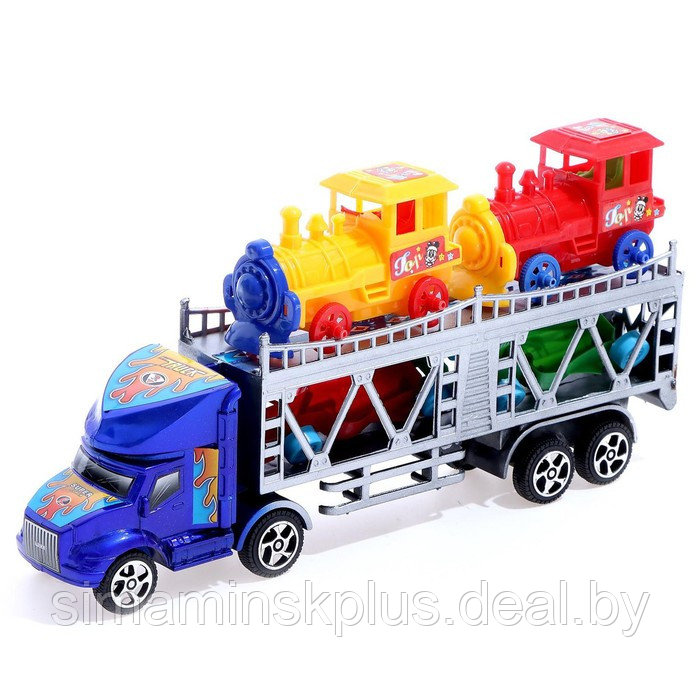 Грузовик инерционный «Автовоз», 2 машинки и 2 паровоза, цвета МИКС - фото 8 - id-p217728705