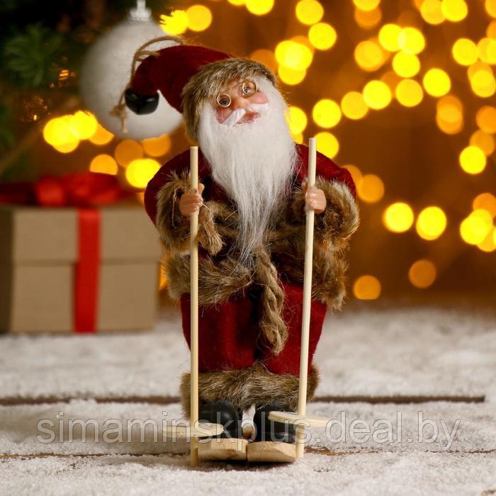 Дед Мороз "На лыжах" в бордовом костюме, 17 см - фото 1 - id-p217729404