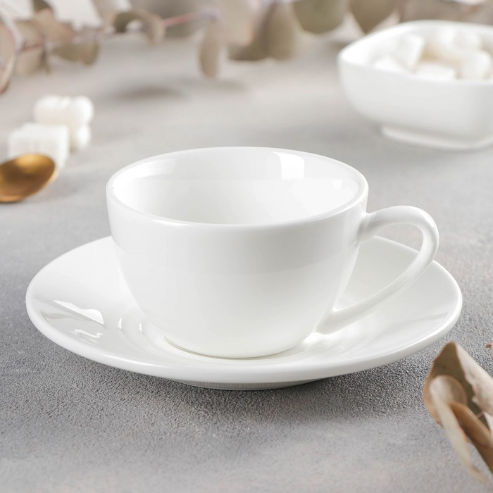 Кофейная пара фарфоровая Wilmax, 2 предмета: чашка 160 мл, блюдце d=14,3 см, цвет белый - фото 1 - id-p217729993