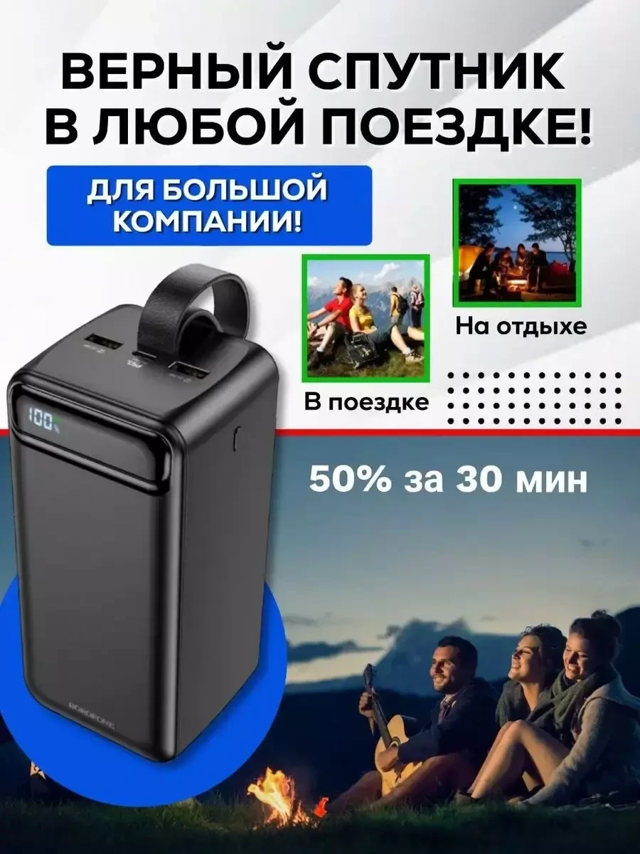 Портативное зарядное устройство Hoco 50000 mAh / Power Bank внешний аккумулятор с быстрой зарядкой и - фото 7 - id-p217736470