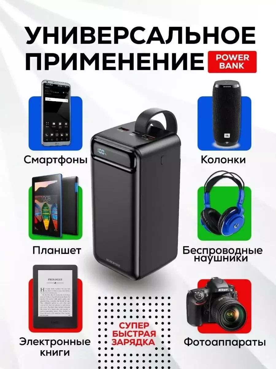 Портативное зарядное устройство Hoco 50000 mAh / Power Bank внешний аккумулятор с быстрой зарядкой и - фото 8 - id-p217736470