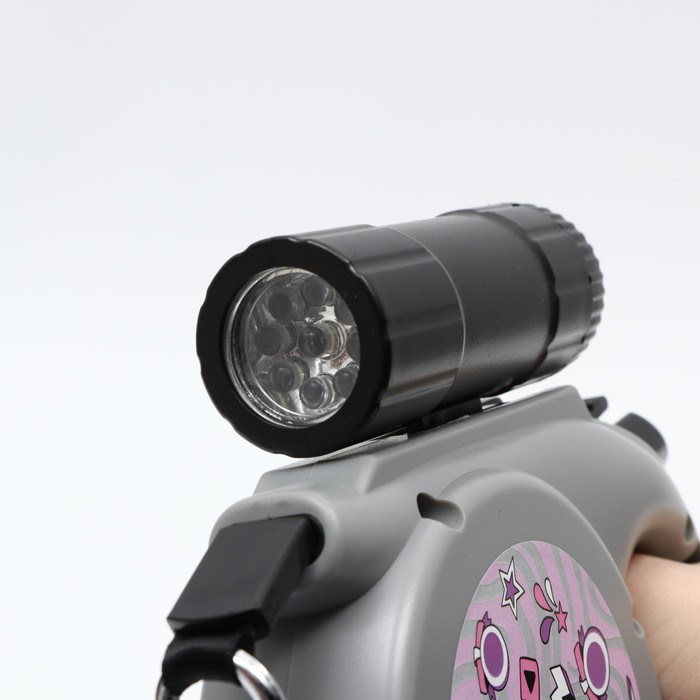 Рулетка с фонарем и отсеком для пакетов, 5 м, вес животного до 50 кг, серый - фото 8 - id-p217740882