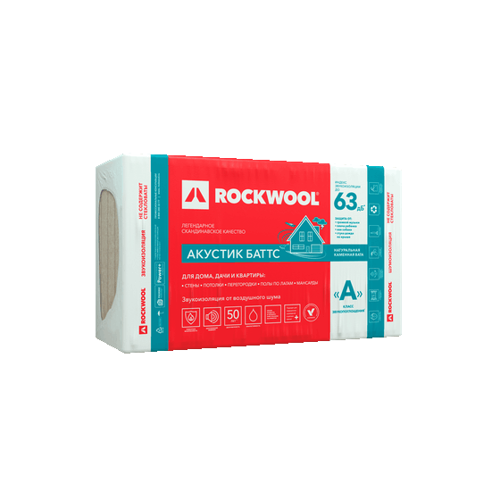 ROCKWOOL Акустик Баттс 50 мм х 1000 мм х 600 мм Звукоизоляция.