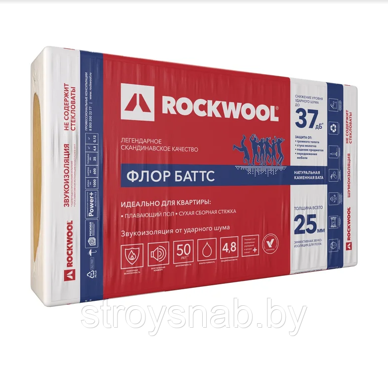 ROCKWOOL Флор Баттс 25 мм х 1000 мм 600 мм Звукоизоляция. - фото 1 - id-p217751215