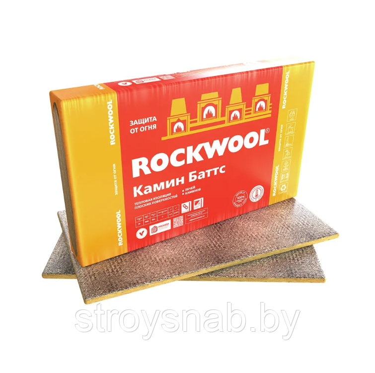 ROCKWOOL Камин Баттс 30 мм х 1000 мм х 600 мм (4 плиты) . Огнезащита.