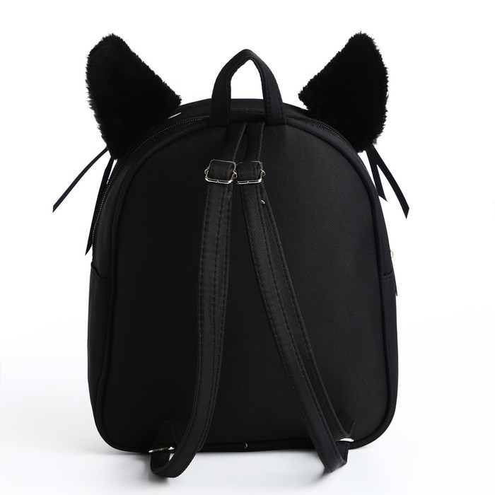 Рюкзак текстильный с ушками на заколках "Котик", 27*10*23 см, черный цвет - фото 4 - id-p217772063