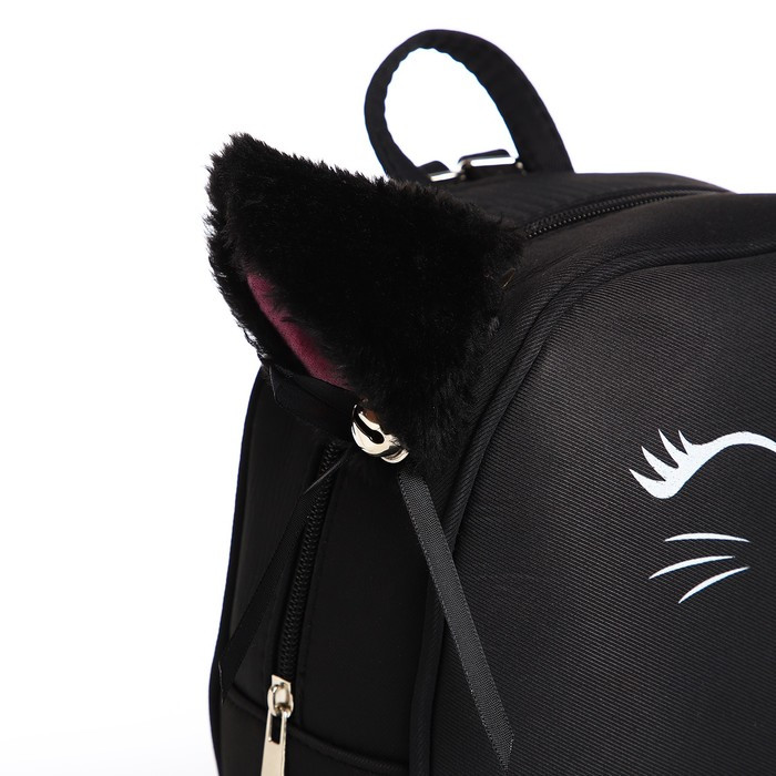Рюкзак текстильный с ушками на заколках "Котик", 27*10*23 см, черный цвет - фото 5 - id-p217772063