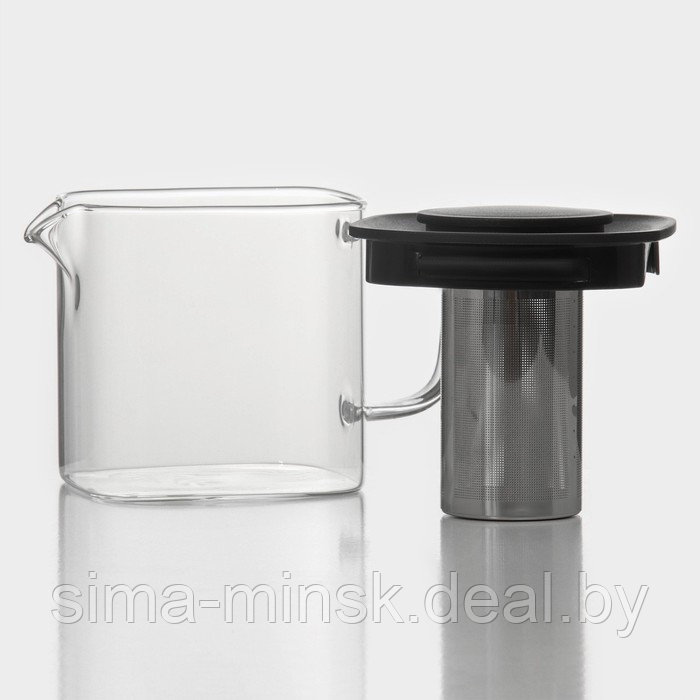 Чайник стеклянный заварочный «Кватро», 600 мл, с металлическим ситом, цвет чёрный - фото 2 - id-p217772650