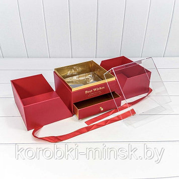 Коробка Квадратная 21*21*18 (внутренний размер коробки 19*19) "Сюрприз" Красный