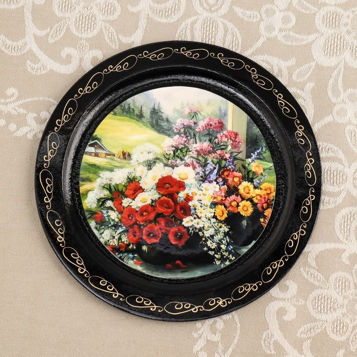Тарелка декоративная «Цветы», D=18 см, лаковая миниатюра, микс - фото 1 - id-p217804303