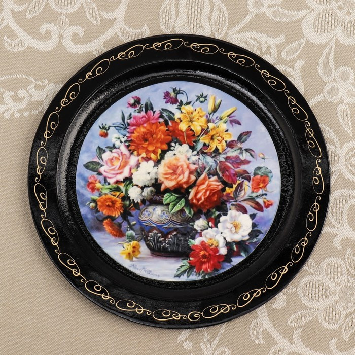 Тарелка декоративная «Цветы», D=18 см, лаковая миниатюра, микс - фото 7 - id-p217804303