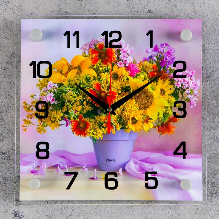 Часы-картина настенные, серия: Цветы, "Полевой букет", плавный ход, 25 х 25 см - фото 1 - id-p217804362