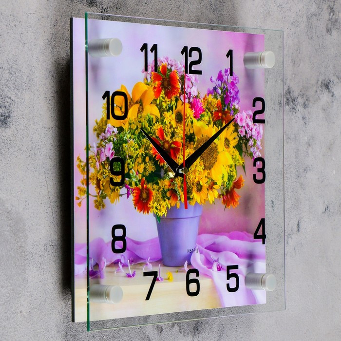 Часы-картина настенные, серия: Цветы, "Полевой букет", плавный ход, 25 х 25 см - фото 2 - id-p217804362