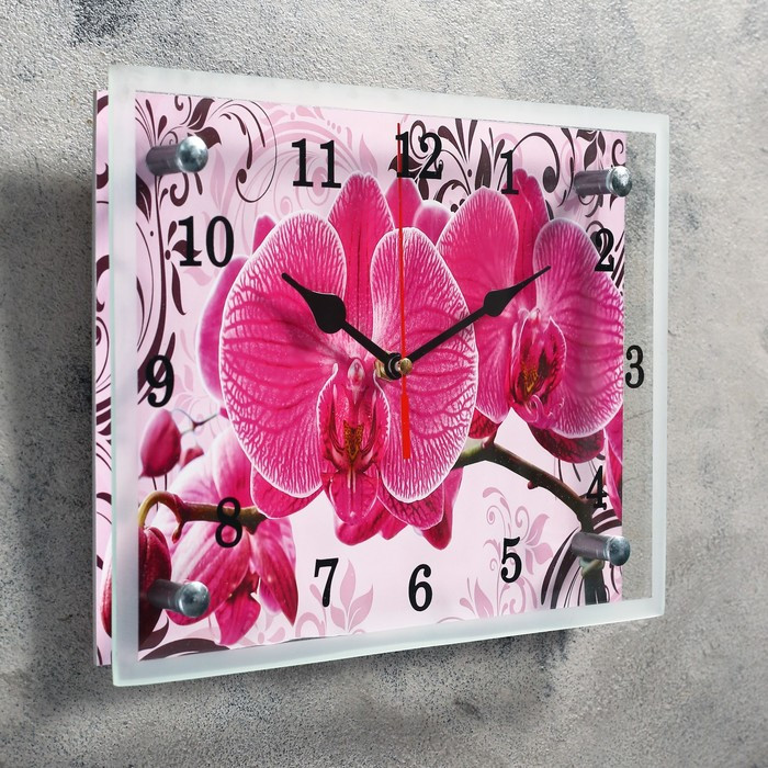 Часы-картина настенные, серия: Цветы, "Розовые орхидеи с узором", 20х25 см - фото 2 - id-p217804379