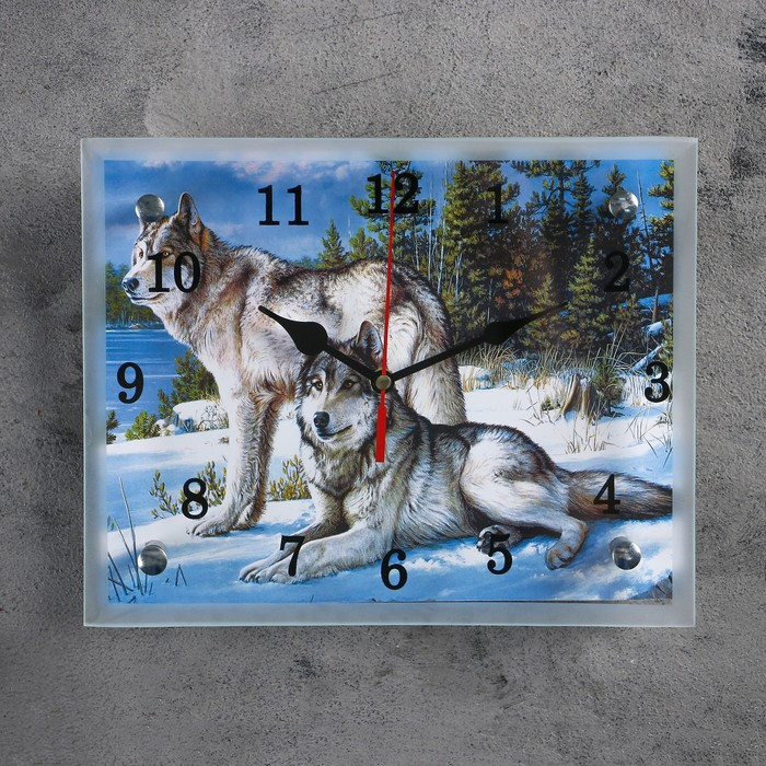 Часы-картина настенные, серия: Животный мир, "Волки в Зимнем Лесу", 20 х 25 см - фото 1 - id-p217804382