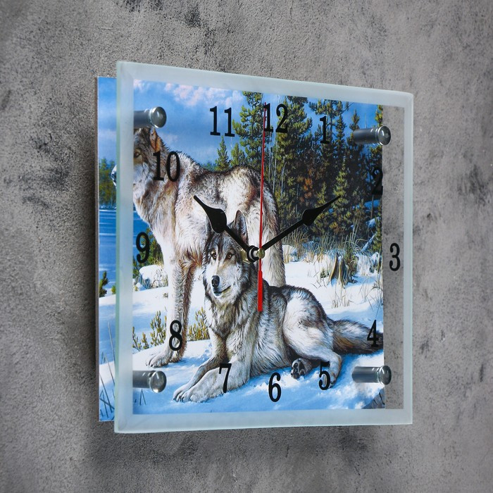 Часы-картина настенные, серия: Животный мир, "Волки в Зимнем Лесу", 20 х 25 см - фото 2 - id-p217804382