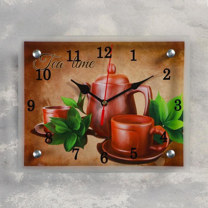 Часы-картина настенные, серия: Интерьер, "Чайный набор "Tea Time", 20х25 см - фото 1 - id-p217804384