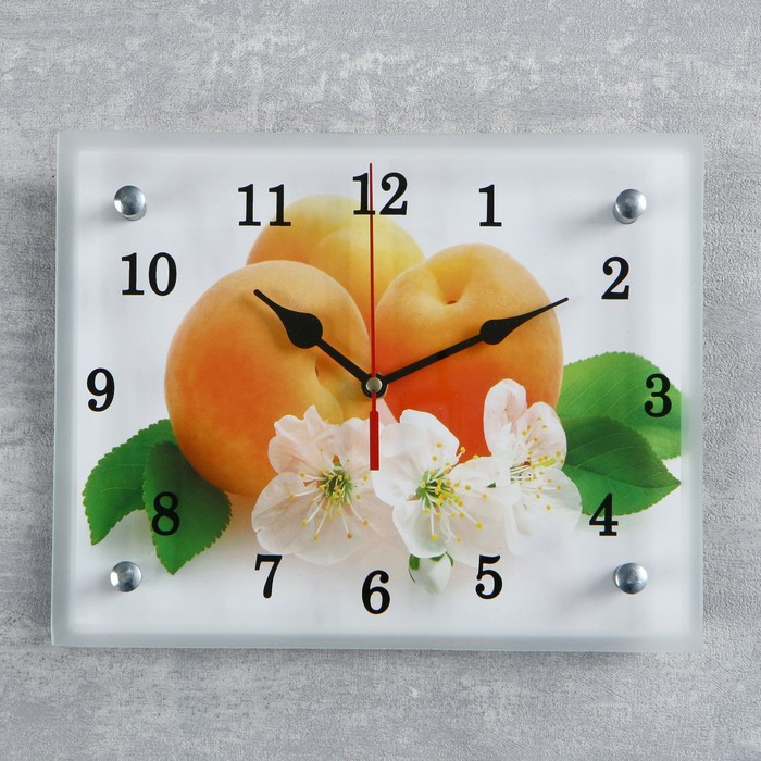 Часы-картина настенные, серия: Кухня, "Абрикосы с цветами", 20х25 см - фото 1 - id-p217804385
