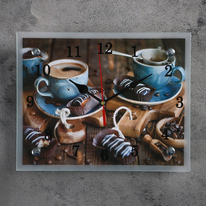 Часы-картина настенные, серия: Кухня, "Кофе и конфеты", 20х25 см - фото 1 - id-p217804388