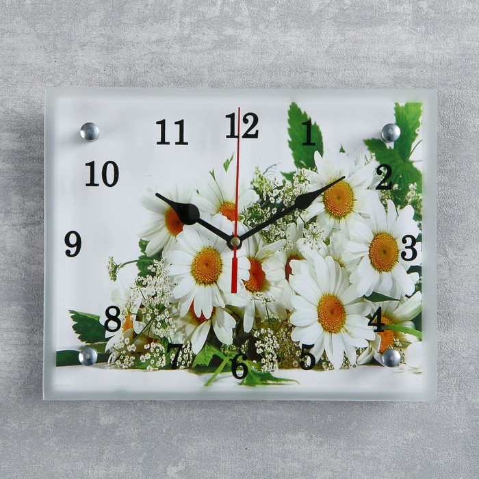 Часы-картина настенные, серия: Цветы, "Ромашки", 20х25 см - фото 1 - id-p217804392