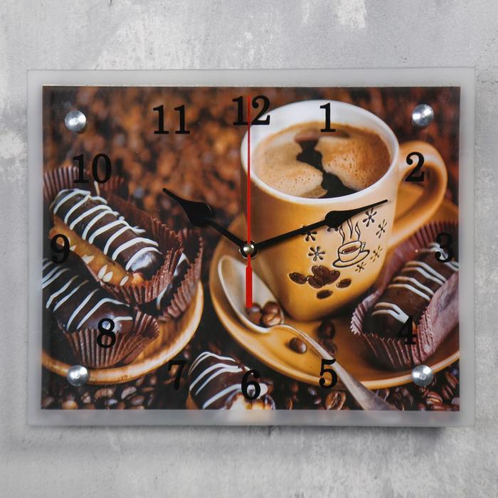 Часы-картина настенные, серия: Кухня, "Кофе с пирожным", 20х25 см - фото 1 - id-p217804395