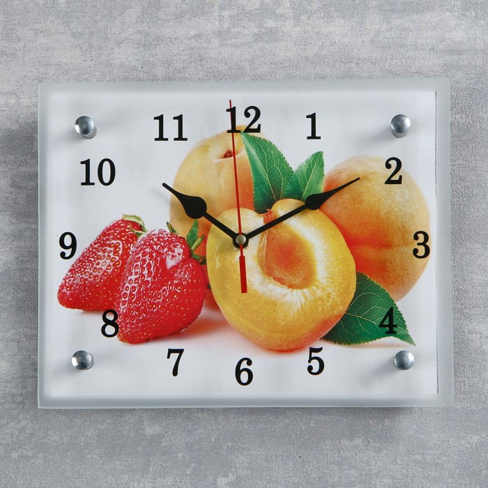 Часы-картина настенные, серия: Кухня, "Абрикосы и клубника", 20х25 см - фото 1 - id-p217804396