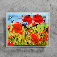 Часы-картина настенные, серия: Цветы, "Маки в поле", 20 х 25 см