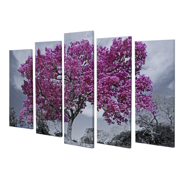 Картина модульная на подрамнике "Дерево в цвету" 125х80 см (2-25х63, 2-25х70, 1-25х80) - фото 2 - id-p217805630